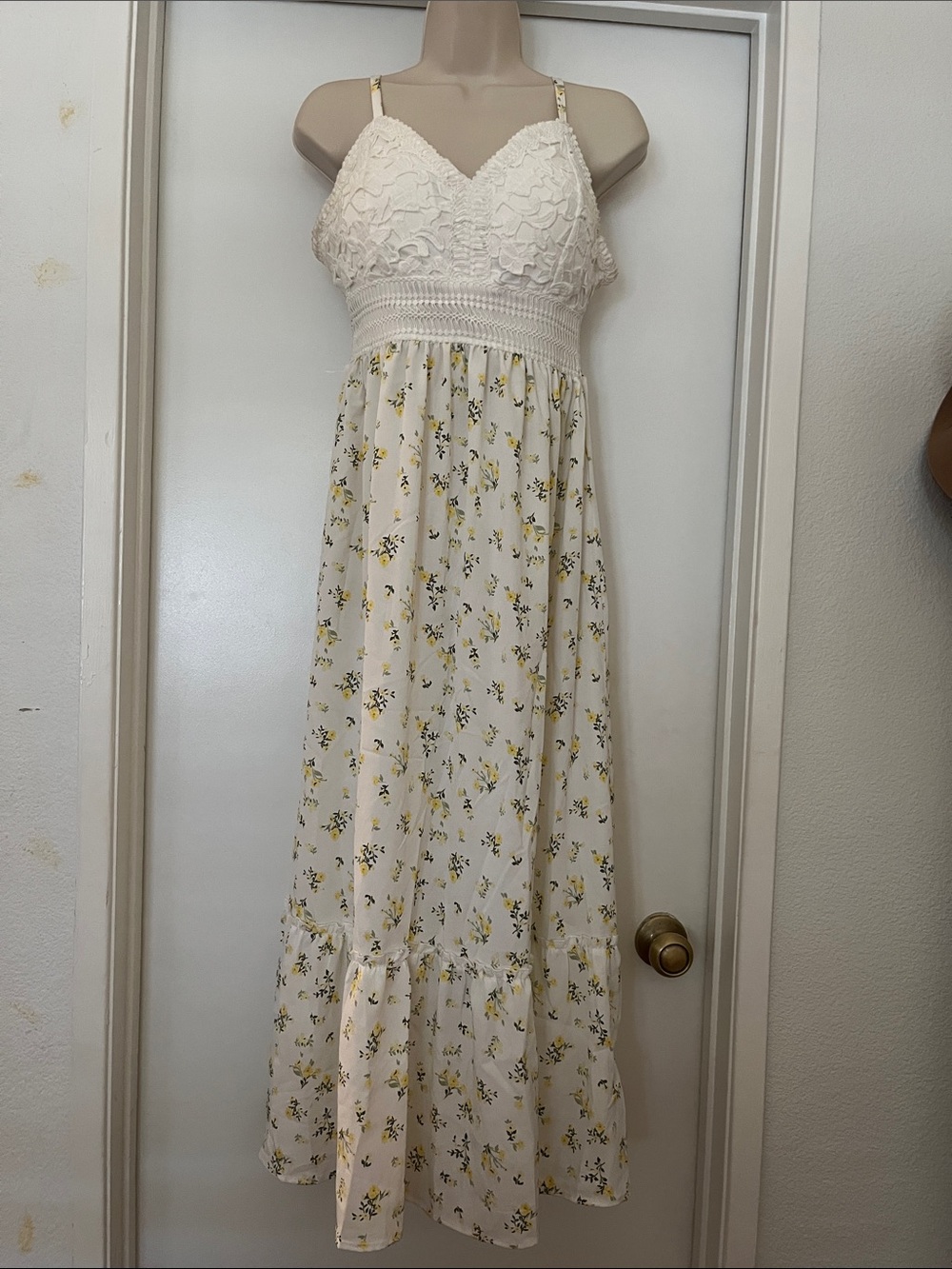 Almost Famous Cream Maxi Dress with Yellow Floral Print